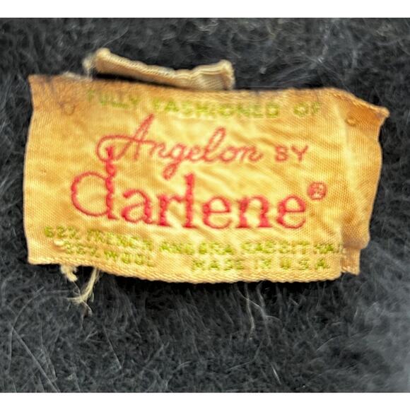 Vintage 50s French Angora Hepburn Bow Collar Black Sweater M L Feminine USA - Picture 3 of 10